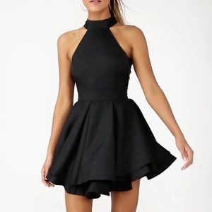 Lulus Black Dress Rehearsal Halter Skater Dress S